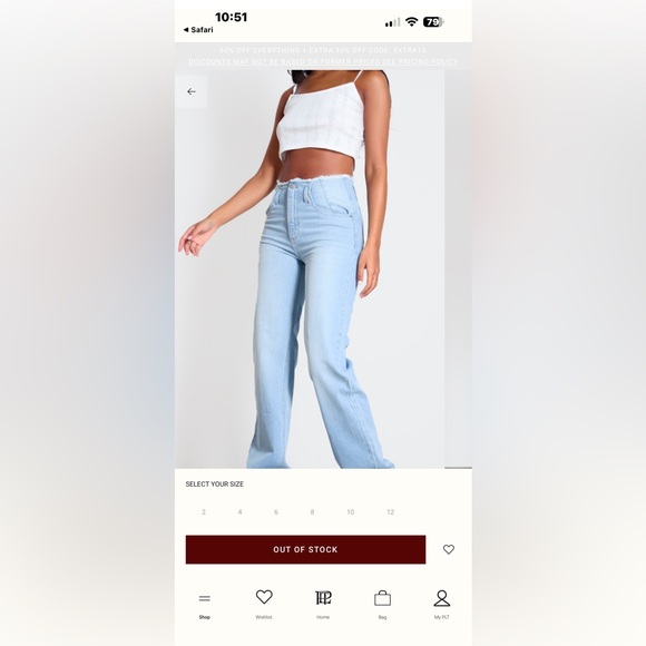 PrettyLittleThing Y2K High Rise Straight Leg Light Blue Jeans |Raw Hem| Size 4 - Picture 5 of 16